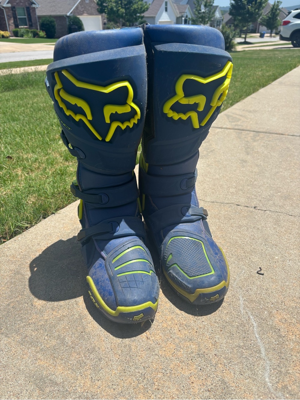 Fox Men’s Blue and Neon Yellow MX Motorcycle Boots